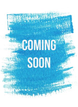 Coming soon on blue paint background, isolated on white. Advertising banner concept.